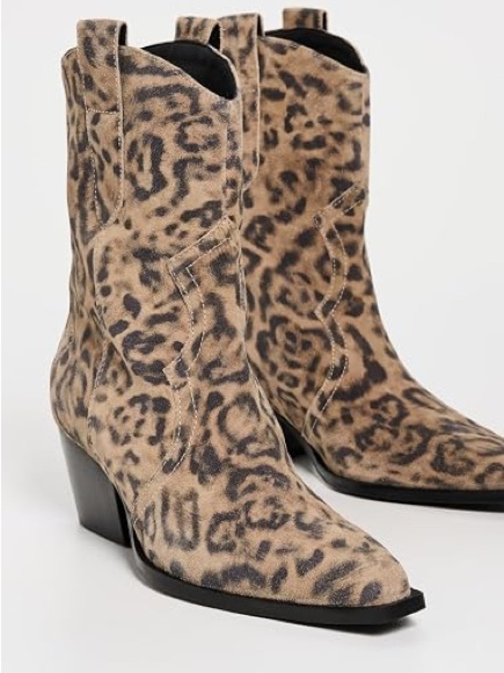 Free People Leopard Print Western Ankle Boots - Tan/Black